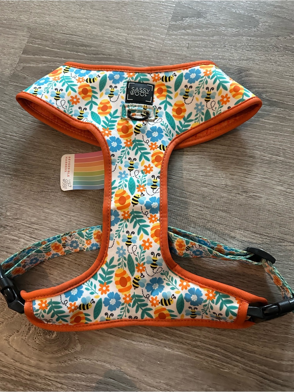 Sassy Woof Orange Floral Bee adjustable no-pull Dog Harness XXL
